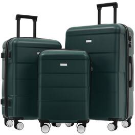 HTUTWOO - Hardshell Luggage Sets 3 Piece-Double Spinner Wheels Suitcase with Handle Password Lock,Lightweight 20"+24"+28" Luggages - Dark Green