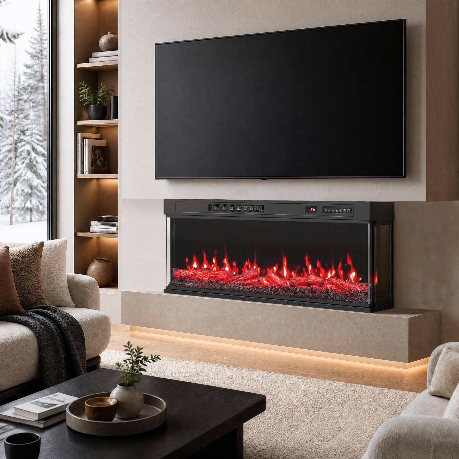 Alt View 1. Costway - Costway 40" 3-Sided Built-in Electric Fireplace Insert with 12 Flame Colors, 5 Brightness 40" - 40" Black.