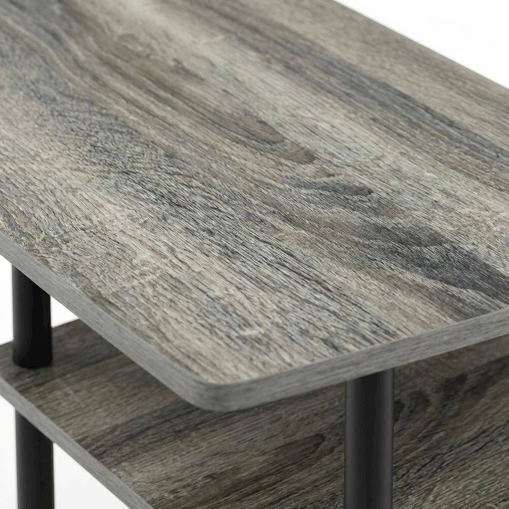 Alt View 4. FurniFact - Wooden TV stand with French Oak Grey and Black finish, 3-Tier, No Tools Assembly - Gray Black.