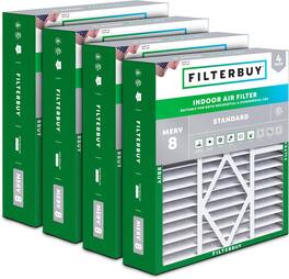 Filterbuy - 20x20x5 MERV 8 Dust & Allergy Defense, Pleated HVAC AC Furnace Air Filters Replacement for Amana & More (4-Pack) - Silver