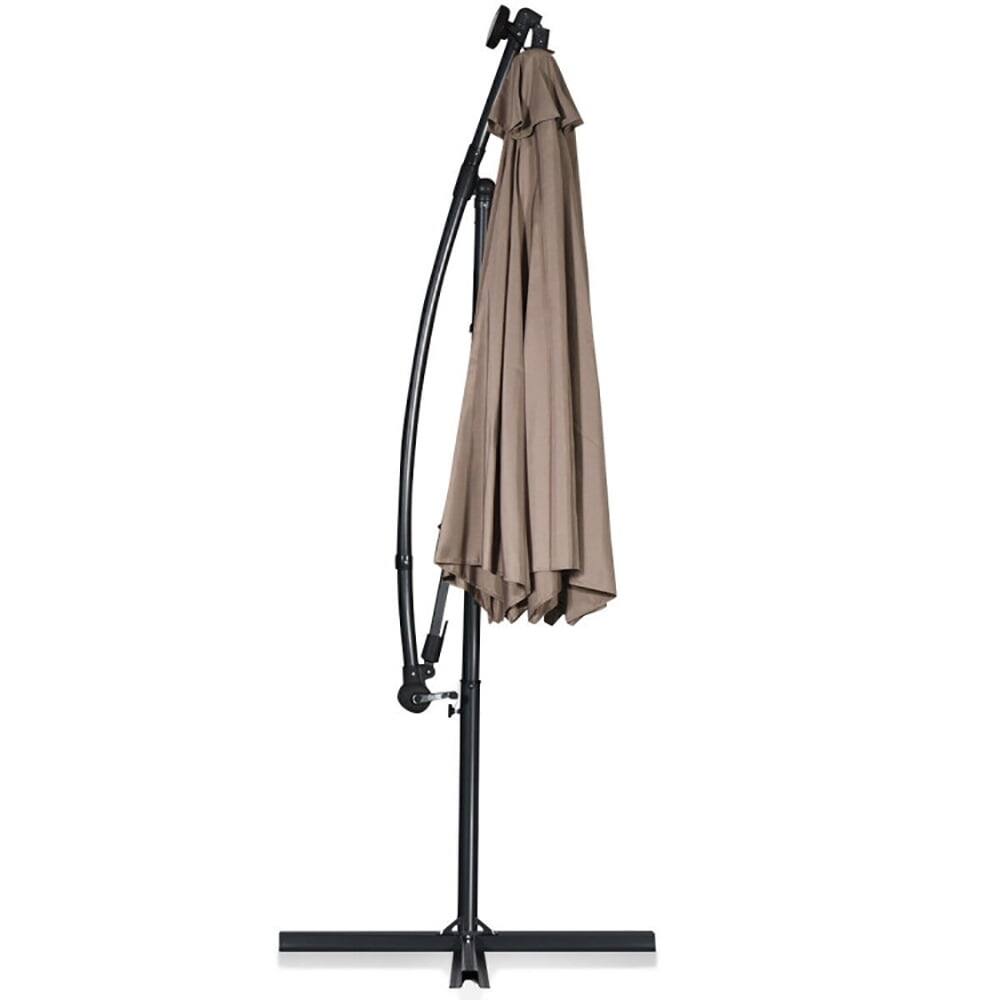 Angle. Pefilos - 10 ft 360° Rotation Solar Powered LED Patio Offset Umbrella without Weight Base-Tan, Patio Offset Umbrella - Brown.
