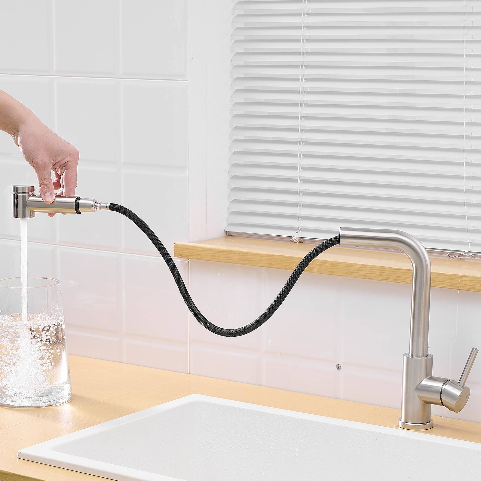 Left. Siljoy - Sink Faucet, Black Kitchen Faucets with Pull out Sprayer, Bathroom Sink Faucets Mini Bar Prep Faucet - Brushed Nickel.