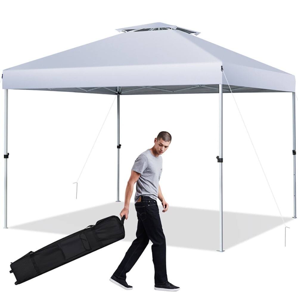 Angle. Kadyn - 2-Tier 10 x 10 Feet Pop-up Canopy Tent with Wheeled Carry Bag-White, Outdoor Gazebo Wedding Party Tent Canopy Tent.