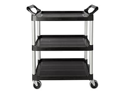 Front. RubberMaid - Rubbermaid 3-Shelf Plastic/Poly Mobile Utility Cart with Swivel Wheels - Black.