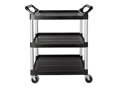 Front. RubberMaid - Rubbermaid 3-Shelf Plastic/Poly Mobile Utility Cart with Swivel Wheels - Black.
