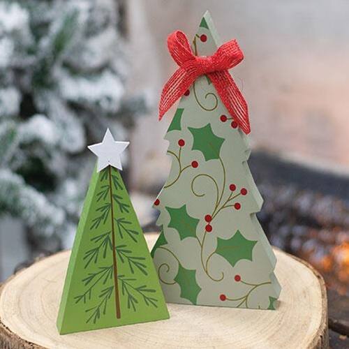 Angle. BreeBe - 2/Set Holly and Star Chunky Tree Sitters - Green.