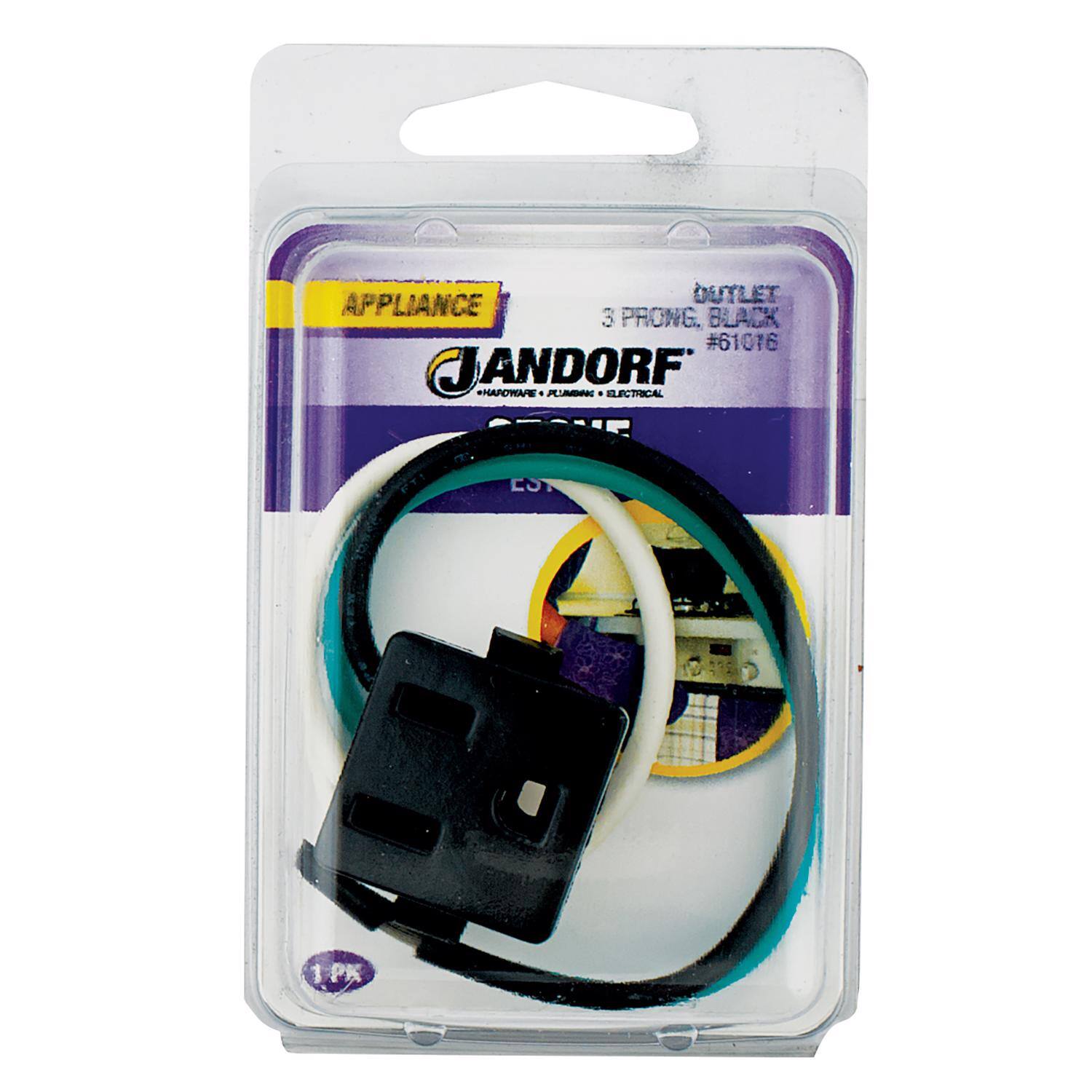 OUTLET APPLIANCE PRONG. BLACK 3 #61016 JANDORF #HAPOWARE PLUMBING ELECTRICAL
EST
1PK