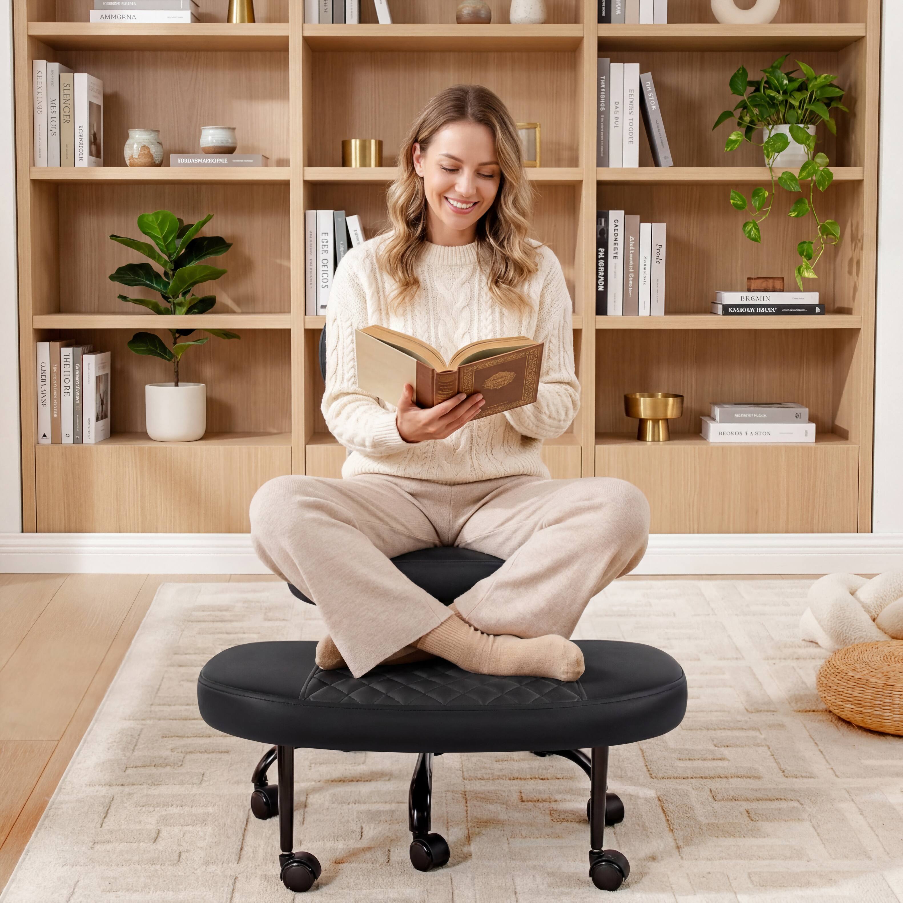 Brick Attic - Cross Legged Chair Ergonomic ADHD Office Chair Height Adjustable Yoga Chair with Lumbar Support Kneeling Chair - Black