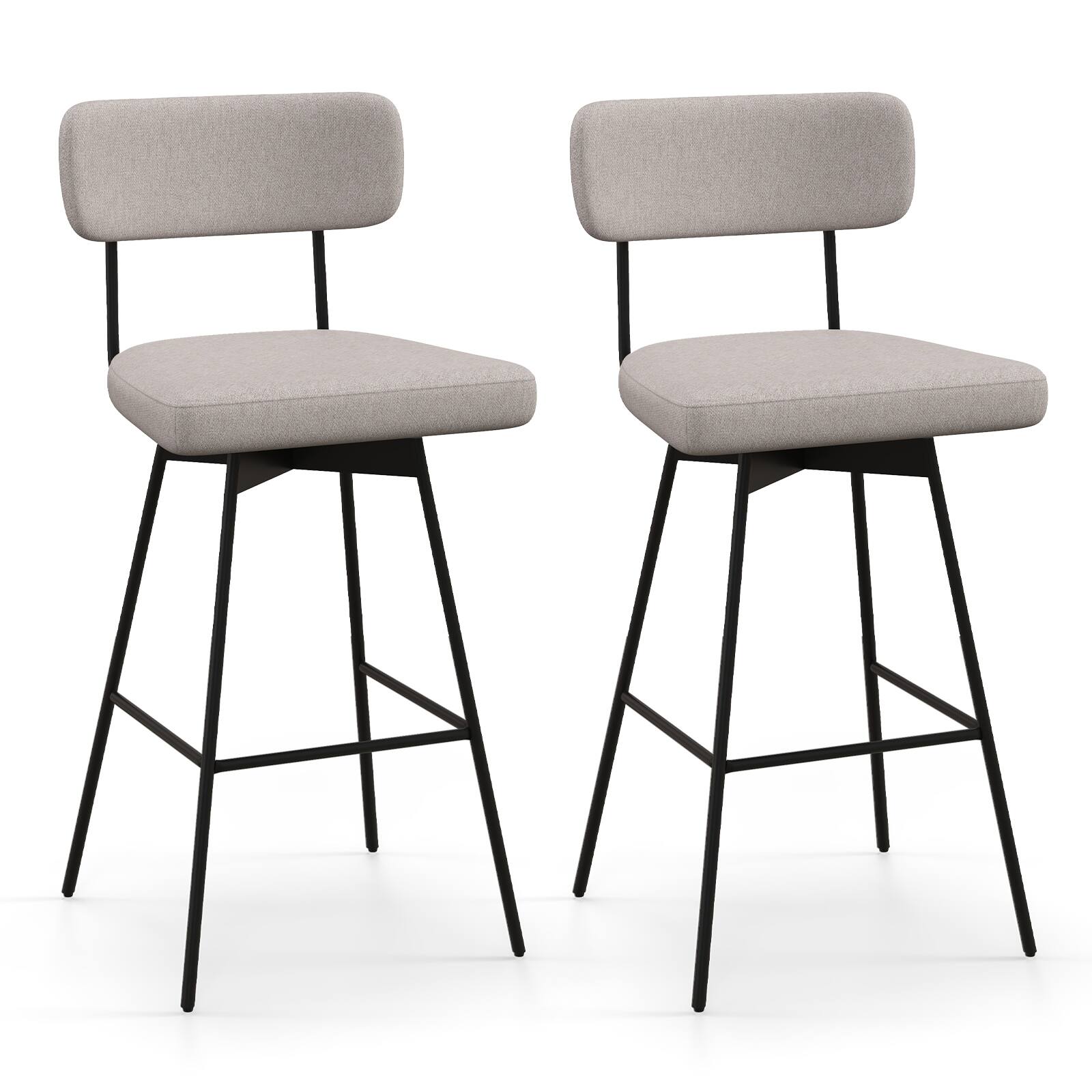 Ecooso - Counter Height Swivel Bar Stools Set of 2, 25 Inch Upholstered Seat with Backrest and Footrest - Beige