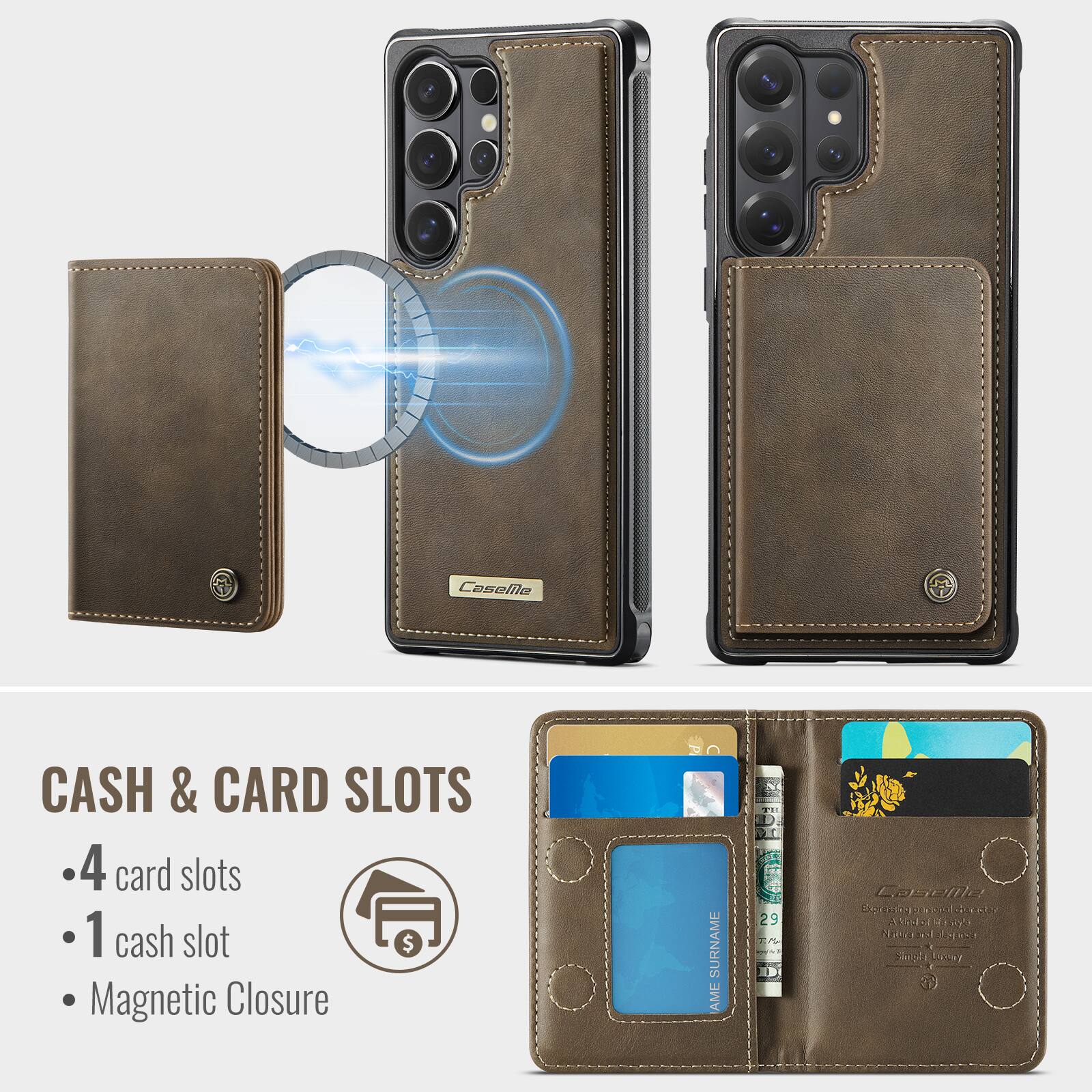 Coselle CASH & CARD SLOTS  
4 card slots  
1 cash slot  
Magnetic Closure  

SURNAME AME  
P 29  
ID LaSt o S  
2esol cvat  
S hol ES