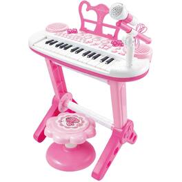 JuzToys - Baby Piano Toy, 31 Keys Electronic Keyboard Toy Piano for Toddlers 1-3 with Mic & Stand, Musical Instrument - Pink