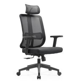 LeisureMod - Nift Mesh Office Desk Chair with Headrest, Adjustable Height, Tilt, Armrests & Durable ABS Frame - Black