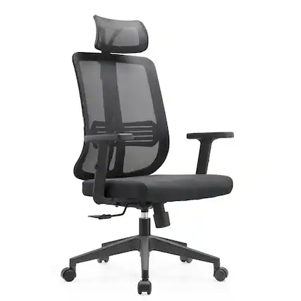 Front. LeisureMod - Nift Mesh Office Desk Chair with Headrest, Adjustable Height, Tilt, Armrests & Durable ABS Frame - Black.