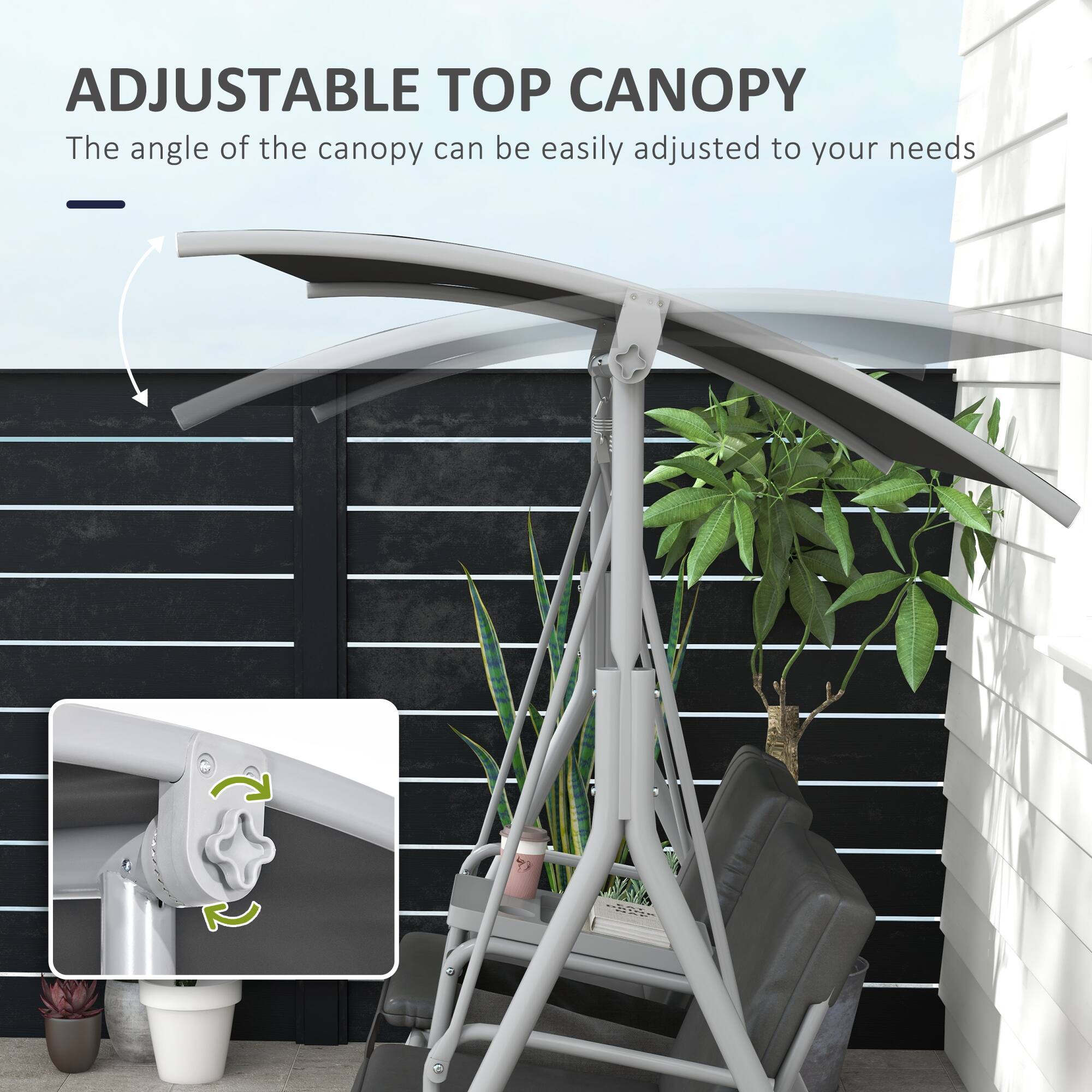ADJUSTABLE TOP CANOPY
The angle of the canopy can be easily adjusted to your needs