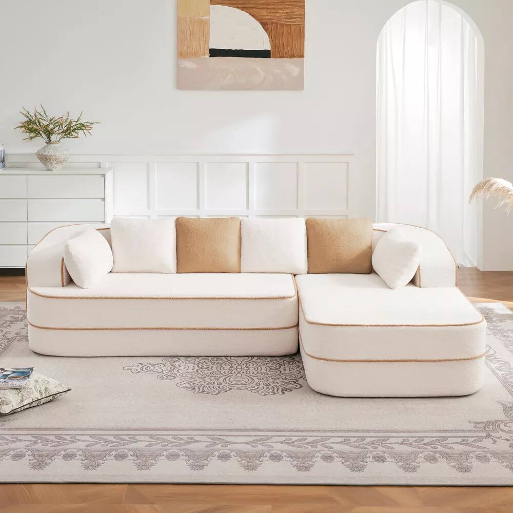 Left. Aukfa - 106" Fluffy Teddy Fabric Oversized Modular Sectional 3-Seats Sofa with L-Shaped Chaise for Living Room - White.