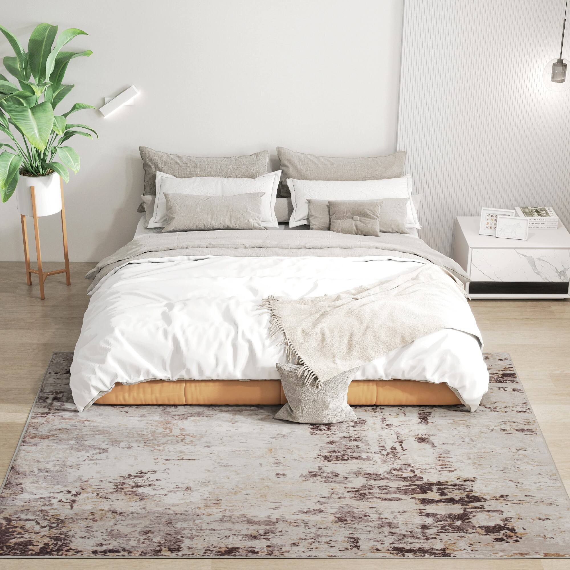 Alt View 1. Homcom - Washable Area Rug 5x7, Non-Slip Modern Abstract Floor Carpet for Living Room, Bedroom - Mixed Brown.