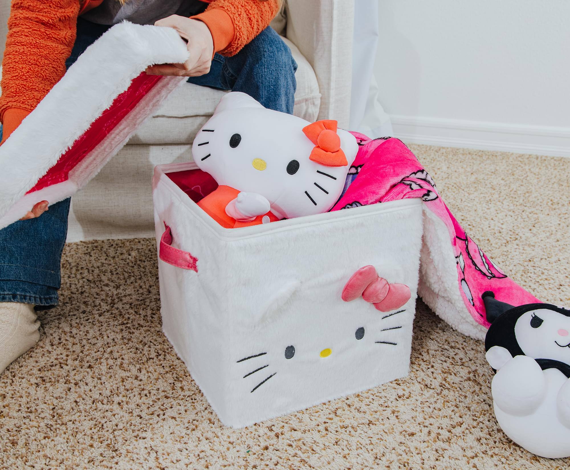 Alt View 5. Ukonic - Sanrio Hello Kitty 13 x 13 Inch Plush Storage Cube - White.