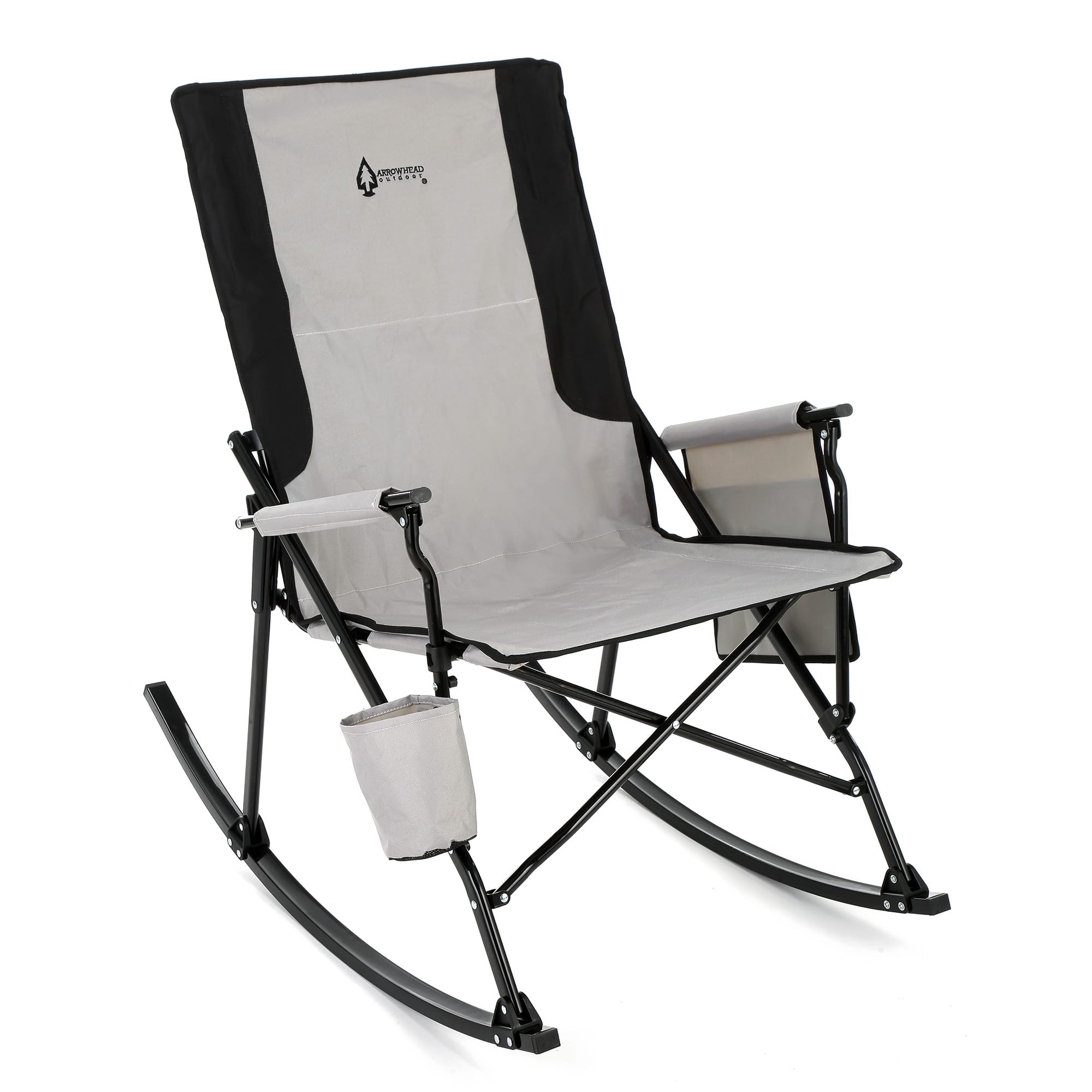 Arrowhead - Outdoor KKS0369U Foldable Rocking Camp Chair with Enhanced Swing, Cup Holder, Side Pocket, Compact Design - Black