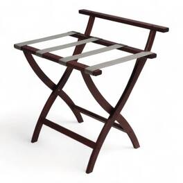 Hivvago - Solid Wood High Back Folding Luggage Rack with Grey Straps in Dark Brown Finish - Dark Brown