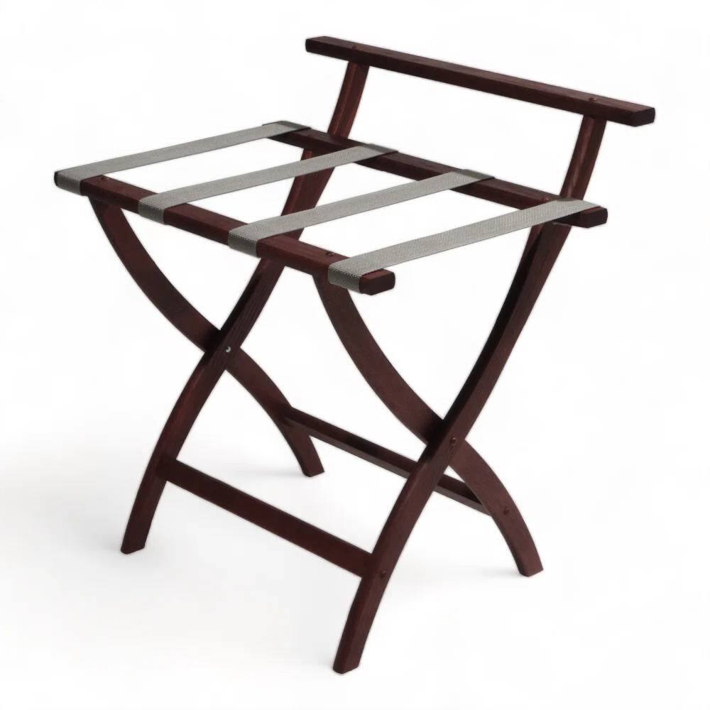 Front. Hivvago - Solid Wood High Back Folding Luggage Rack with Grey Straps in Dark Brown Finish - Dark Brown.