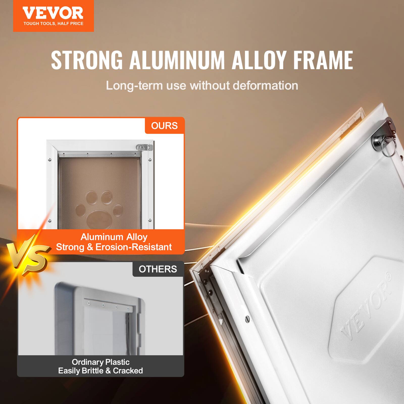 VEVOR  
TOUGH TOOLS, HALF PRICE  

STRONG ALUMINUM ALLOY FRAME  
Long-term use without deformation  

OURS  
Aluminum Alloy  
Strong & Erosion-Resistant  

VS  

OTHERS  
Ordinary Plastic  
Easily Brittle & Cracked