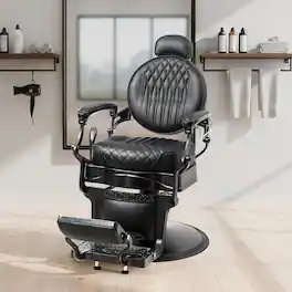 Winado - Retro Barber Chair Vintage Heavy Duty Salon Recline Chair with Removable Headrest, Hydraulic Pump,360° Swivel for Beauty - All Black