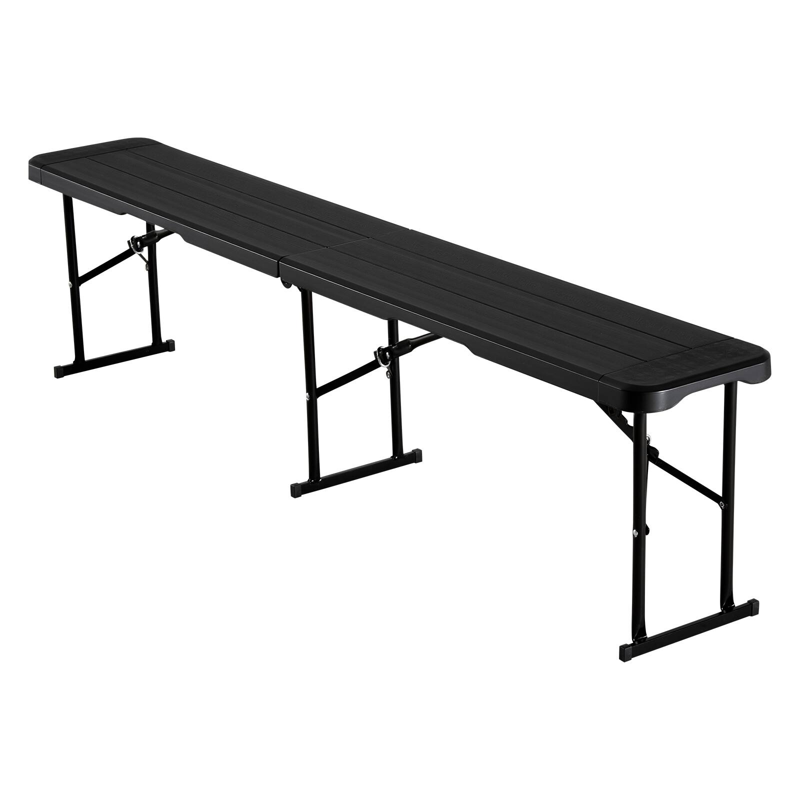 Alt View 5. VEVOR - Plastic Folding Bench, 6 ft Portable Bench for Outdoor Picnic Party Camping Dining, Foldable Smooth HDPE Seat - Black Wood Grain.