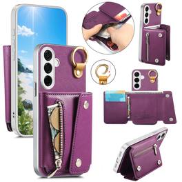 Dteck - PU Leather Zipper Wallet Phone Case for Samsung Galaxy A37 5G with Ring Buckle, Shockproof Kickstand Protective Cover - Purple