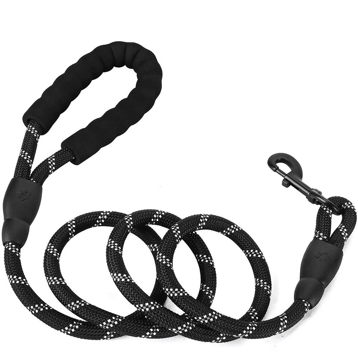 MOVSSOU - 6.5 ft Reflective Rope Dog Leash Padded Handle for Small Medium Large Dogs - Black