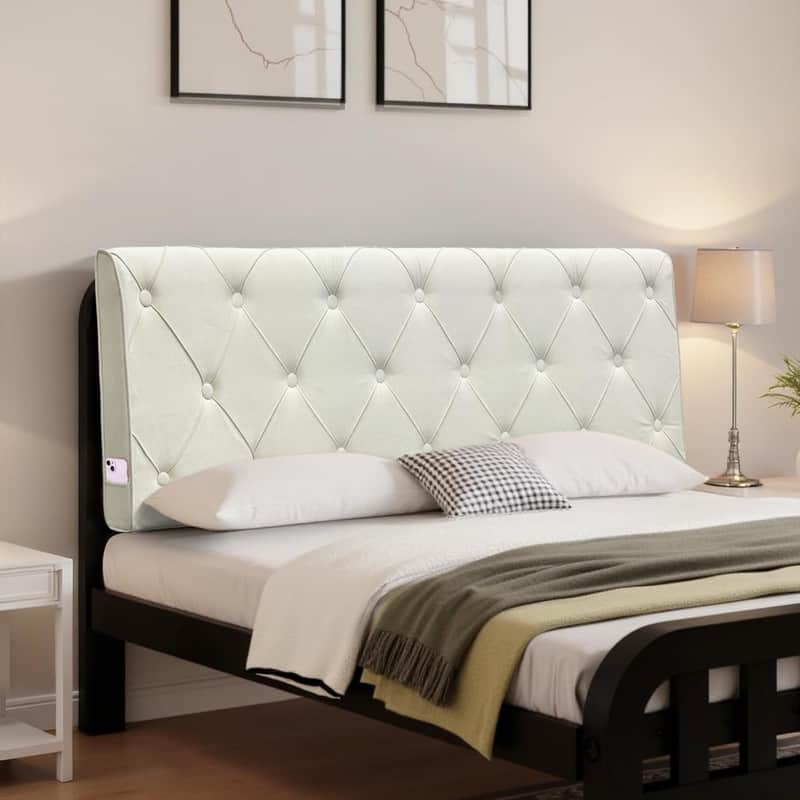 wowmax - California King Upholstered Headboard, Modern Button Tufted Design for Large Beds - Beige