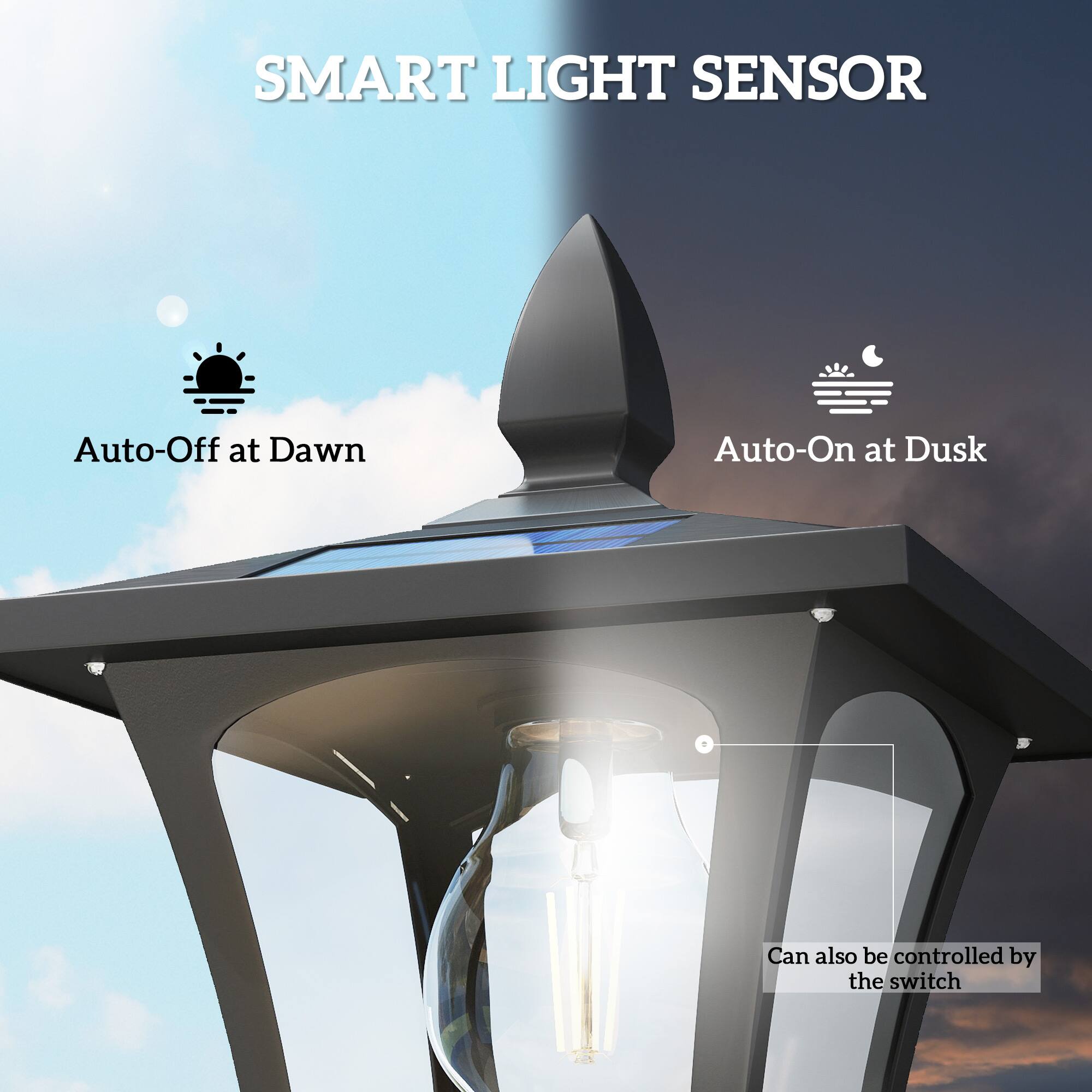 SMART LIGHT SENSOR

- Auto-Off at Dawn
- Auto-On at Dusk
- Can also be controlled by the switch