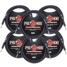 6x Pig Hog Tour Grade 10ft Instrument Cable 1/4" - 1/4" Straight Connectors PH10 - Black