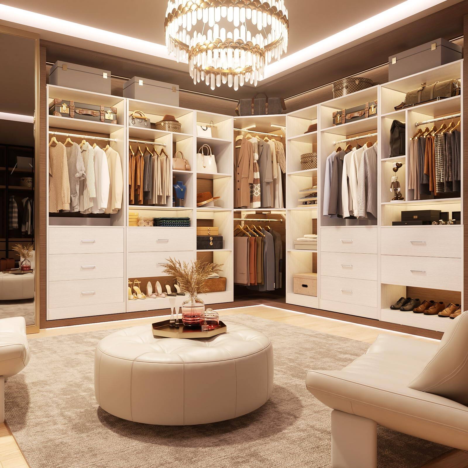 Alt View 4. Aheaplus - Corner Closet Organizer: 12-Shelf + 2 Rods, 39.2" Corner Fit, Space-Saving Design (80" H) - White.