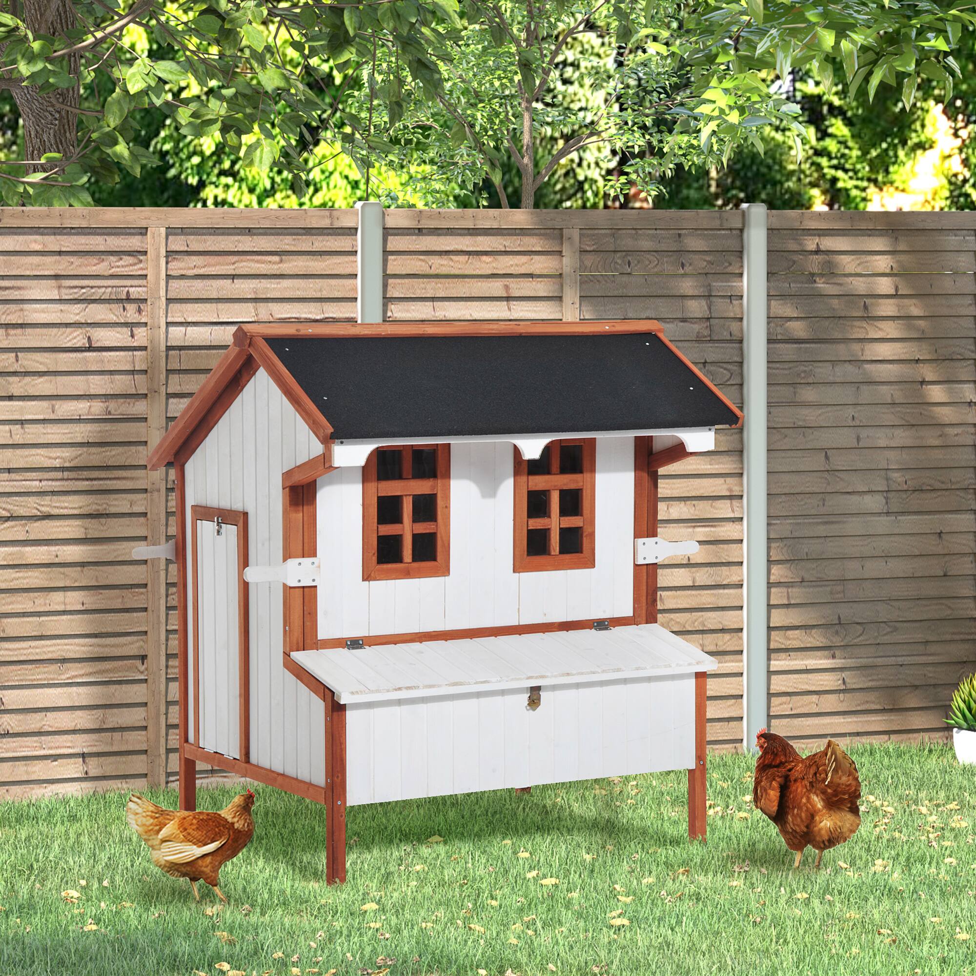 Angle. Pawhut - 47" Chicken Coop, Rabbit Hutch, Raised Poultry Cage, Portable Hen Pen, Backyard with Nesting Box, Handles.