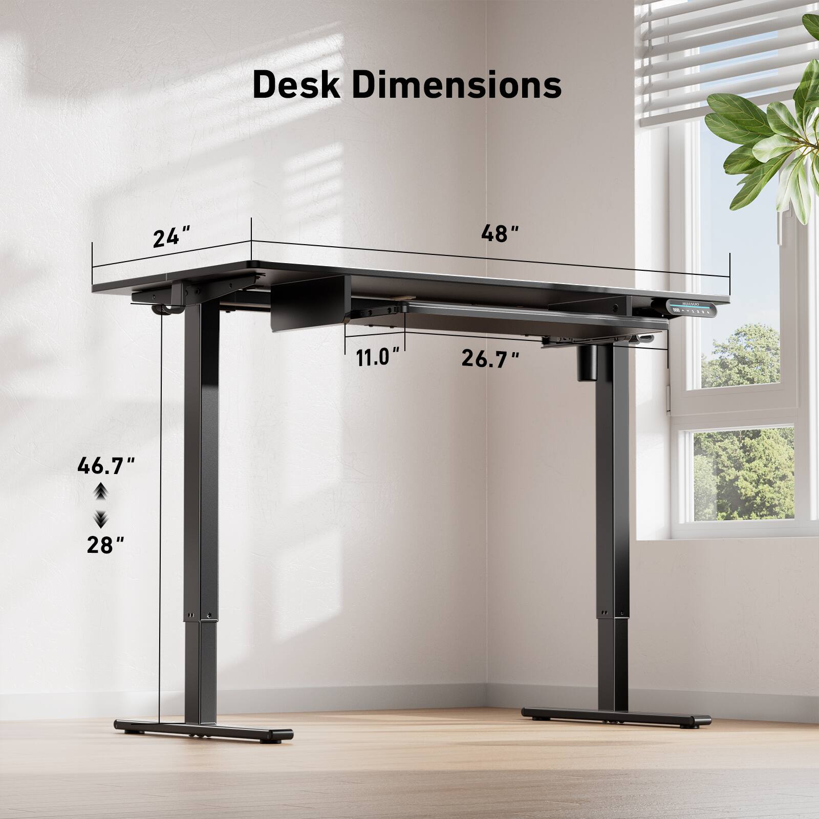 Desk Dimensions 24" x 48" x 11.0" x 26.7" x 46.7" x 28".