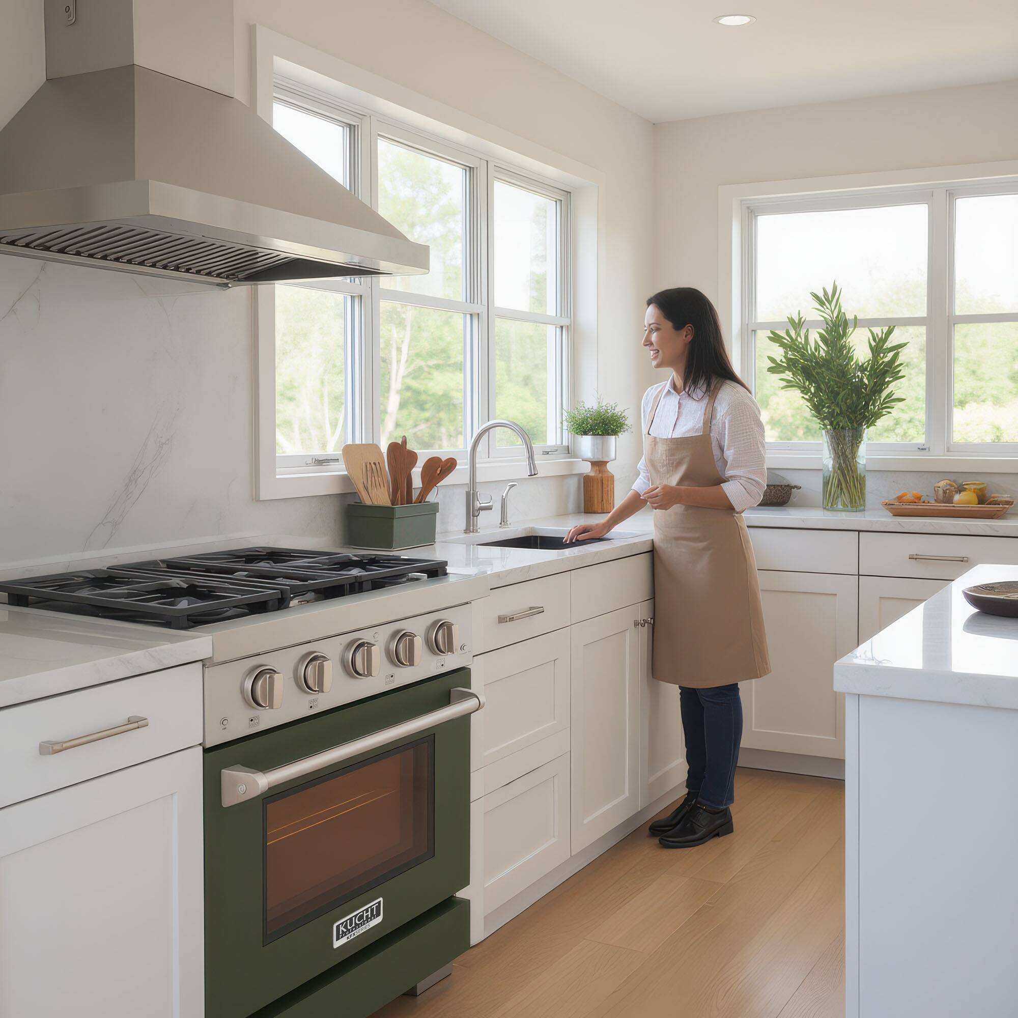 Alt View 9. Kucht - KUCHT Professional 30 in. 4.2 cu. ft. Natural Gas Range and Convection Oven in Olive Green with True Simmer Burners - Olive Green.