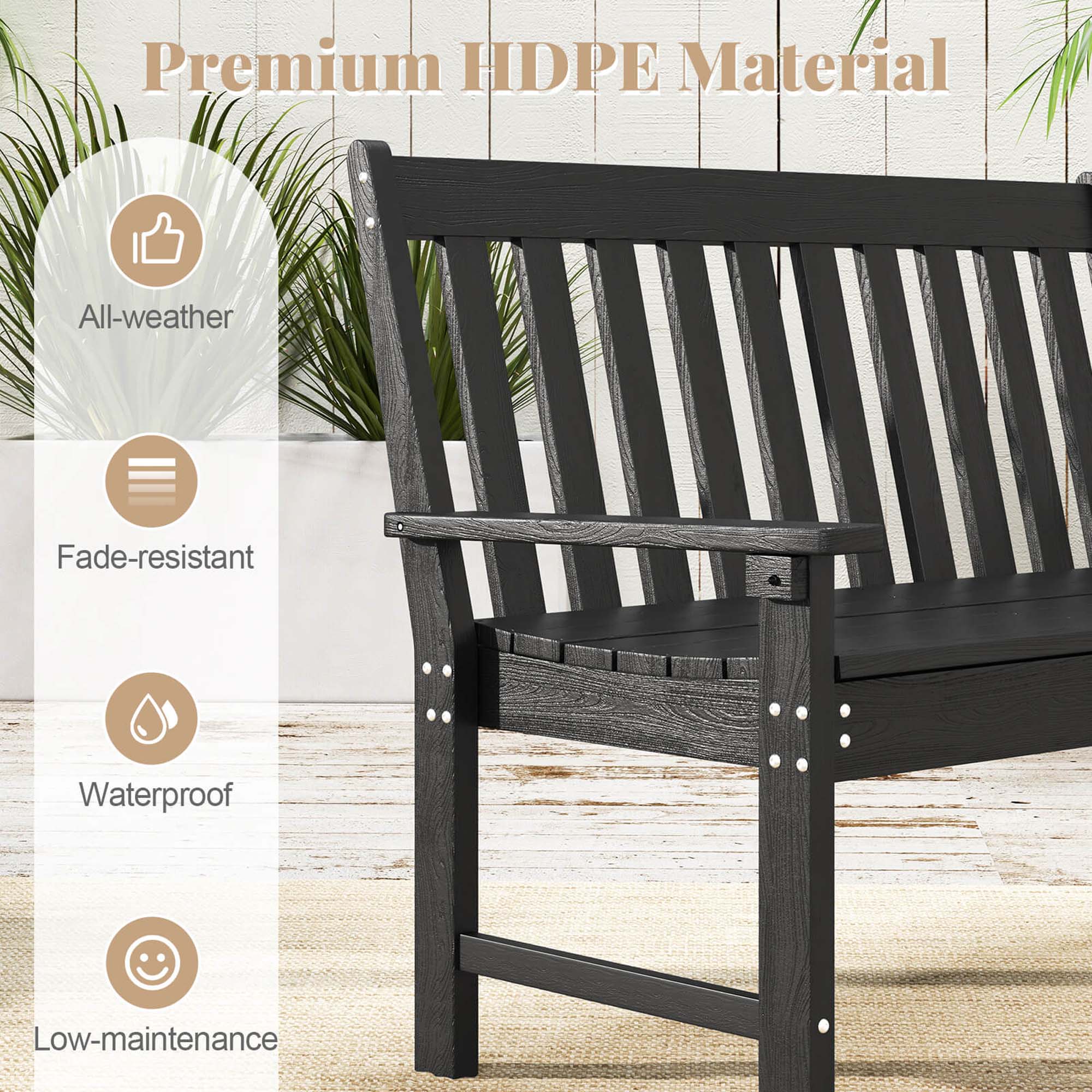 Premium HDPE Material

All-weather

Fade-resistant

Waterproof

Low-maintenance