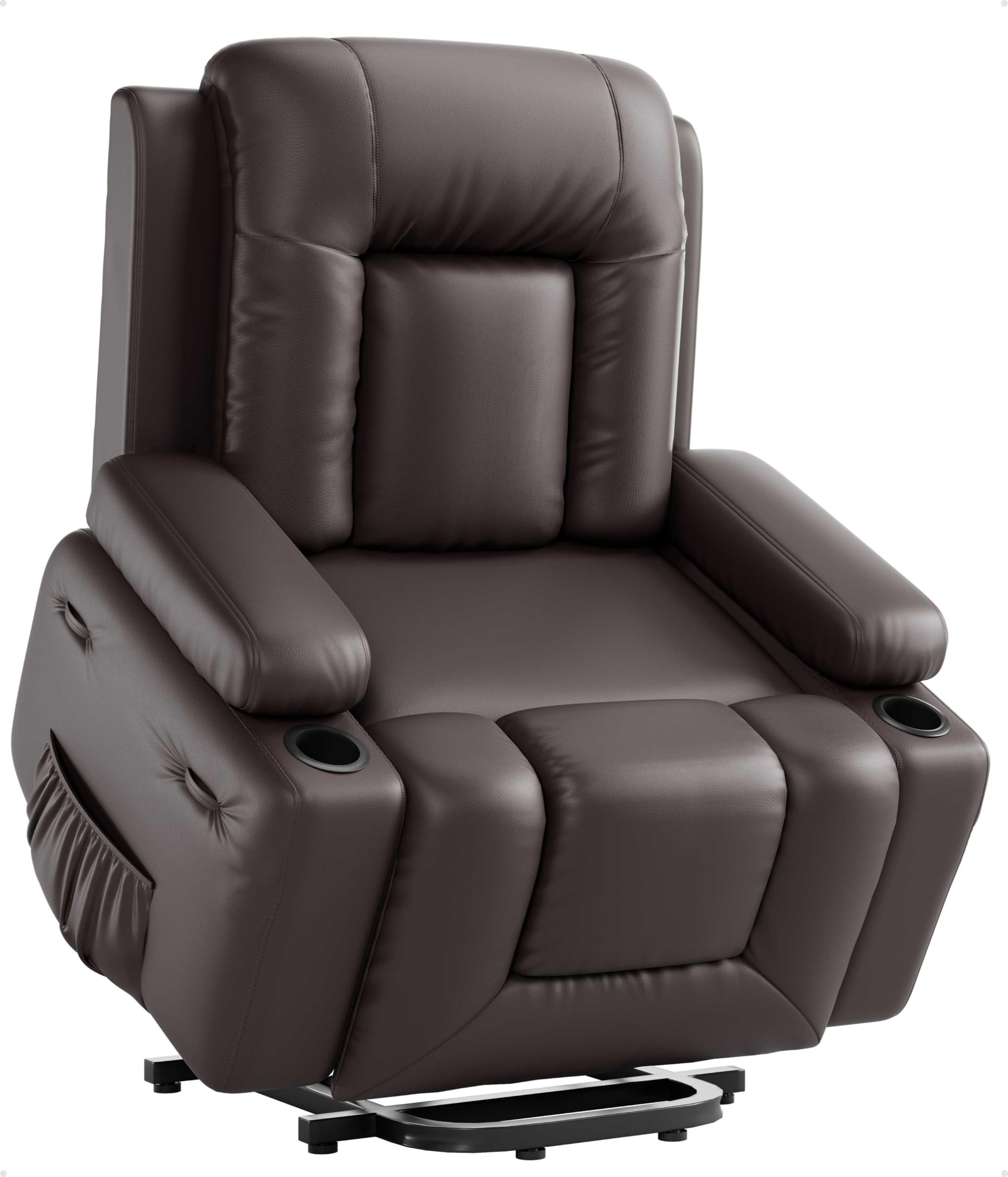 Front. Jojoka - 37.4" Wide Electric Power Lift Recliner with Heat and Massage, PU Leather Lift Chair for Elderly - Coffee.