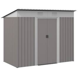 Outsunny - 7' x 4' Metal Lean to Garden Shed, Outdoor Storage Shed, Garden Tool House with Double Sliding Doors