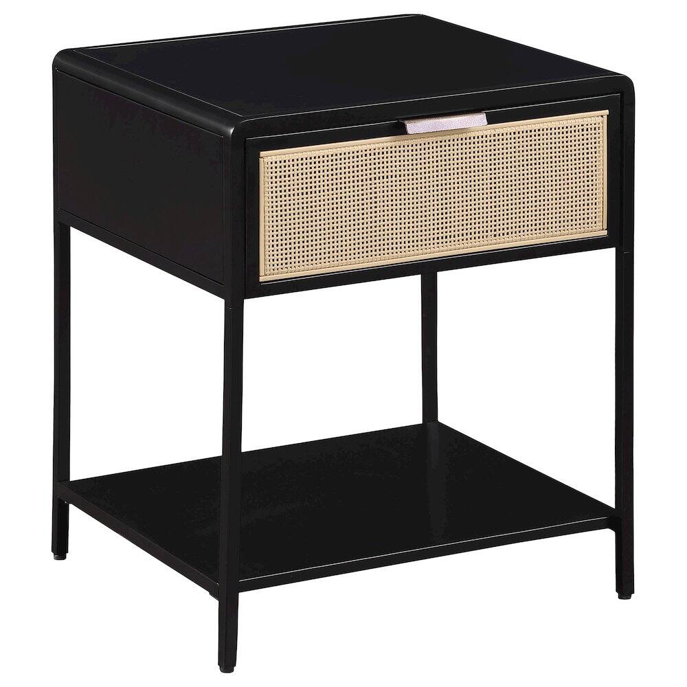 Front. Coaster Co. of America - Amherst 1-drawer Radio Weave Cane Metal Bedside Table Black - Black.