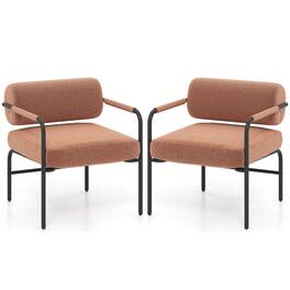 Costway - 2 PCS Velvet Upholstered Accent Chair with Cylindrical Backrest & Metal Armrests - Brown