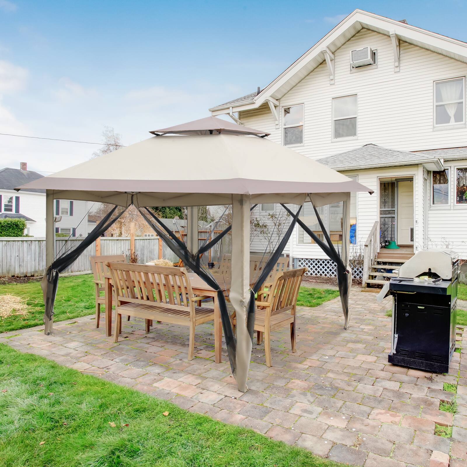 Left. Winado - 12' x 12' Outdoor Patio Gazebo Canopy Garden Roof Steel Frame for Party Sunshade  Double Top Folding Canopy.