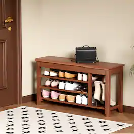 Whisen - Solid Wood Shoe Storage Bench with Flip-Top Compartment, Heavy-Duty Entryway Shoe Rack - Walnut
