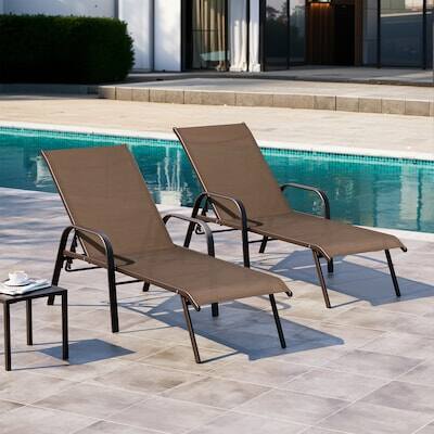 Alt View 4. Crestlive Products - Crestlive Products Set of 2 Brown Metal Frame Adjustbale Chaise Lounge Chair with Texteline Sling Seat - Brown.
