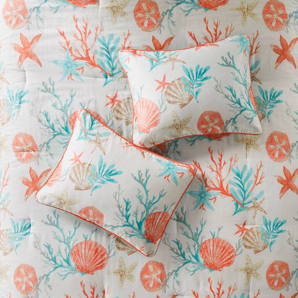 Alt View 1. Gracie Mills - Gracie Mills Koreen 7-Piece Coastal Dreams Cotton Sateen Comforter Set - Coral.
