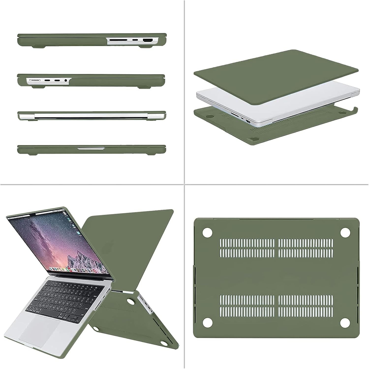 Alt View 1. mosiso - Case for MacBook Pro 14 inch Case M5 M4 M3 M2 M1 2026-2021 A3427 A3426 A3434 A3112 A3185 A3401 A2918 A2992 A2779 A2442 - Army Green.