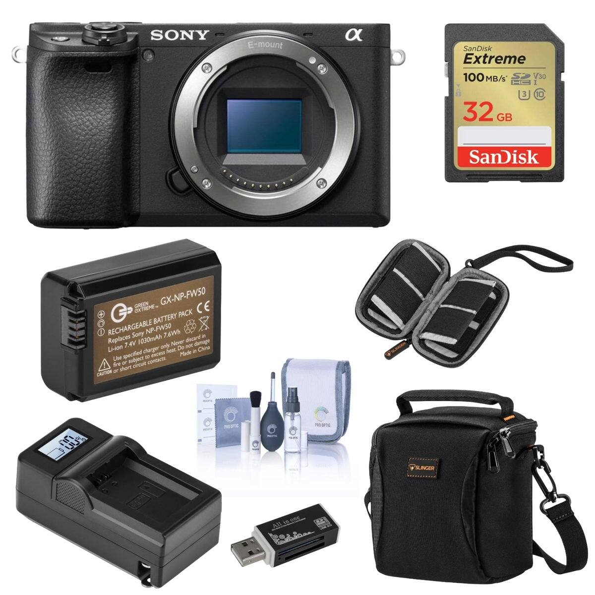 SONY E-mount  
SanDisk Extreme 100 MB/s V30 I 32 GB  
SanDisk GREN GX-NP-FW50 OXTRNE- PACK CE 1 E BATTERY 1 RECHARGEABLE Sony NP-FWS0 76W  
Replaces 1030mAh Never discard battery. Do not charge with non-specified charger.  
CAUTION: NOUPTE ae SUNCER Allisoee Al