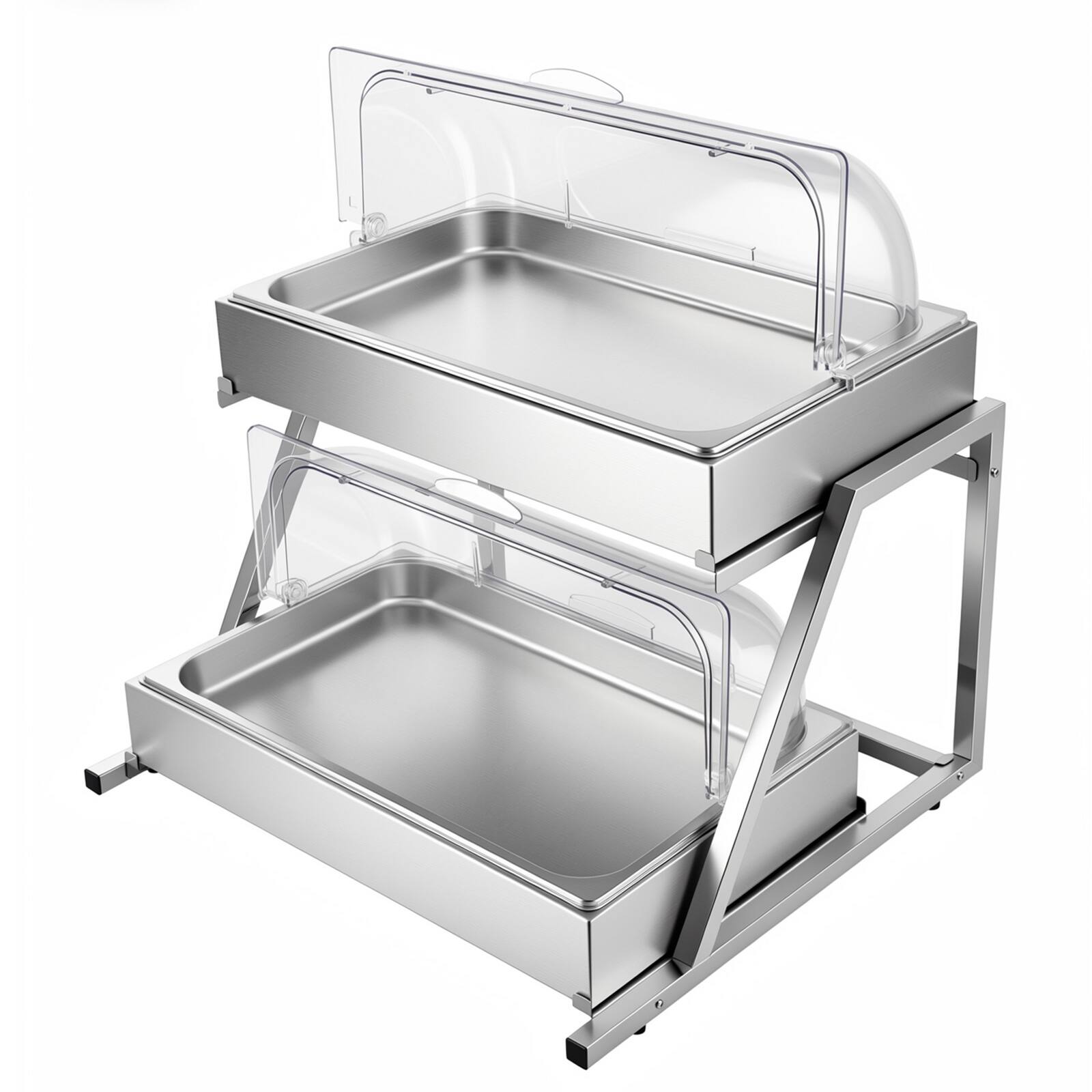 Alt View 5. VEVOR - Countertop Food Serving Display Container, 2 Tier Stainless Steel Food Salad Server Tray, Buffet Condiment Dispenser - Silver.
