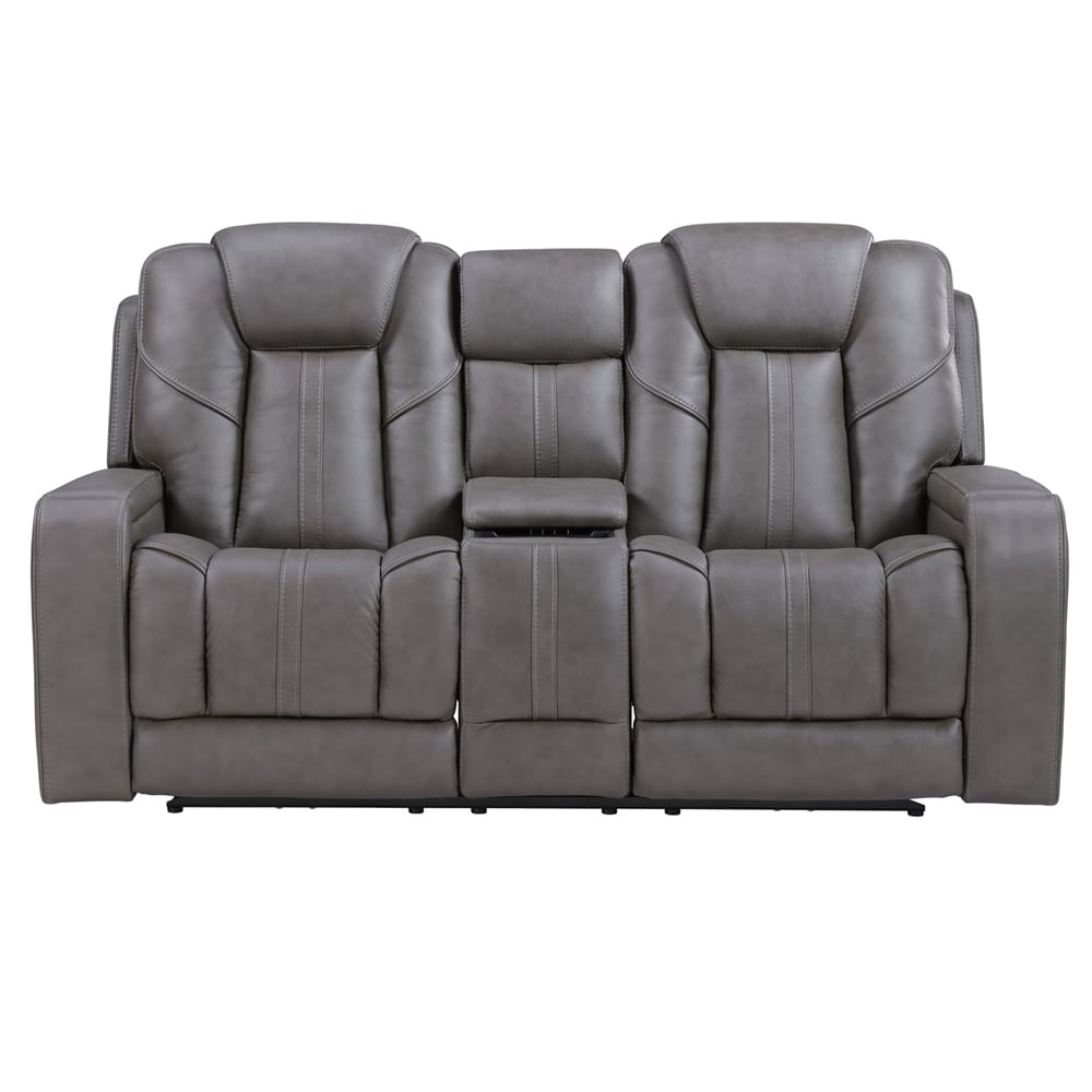 Steve Silver - Daniel Triple Power Home Theater Leather Reclining Console Loveseat - Light Gray