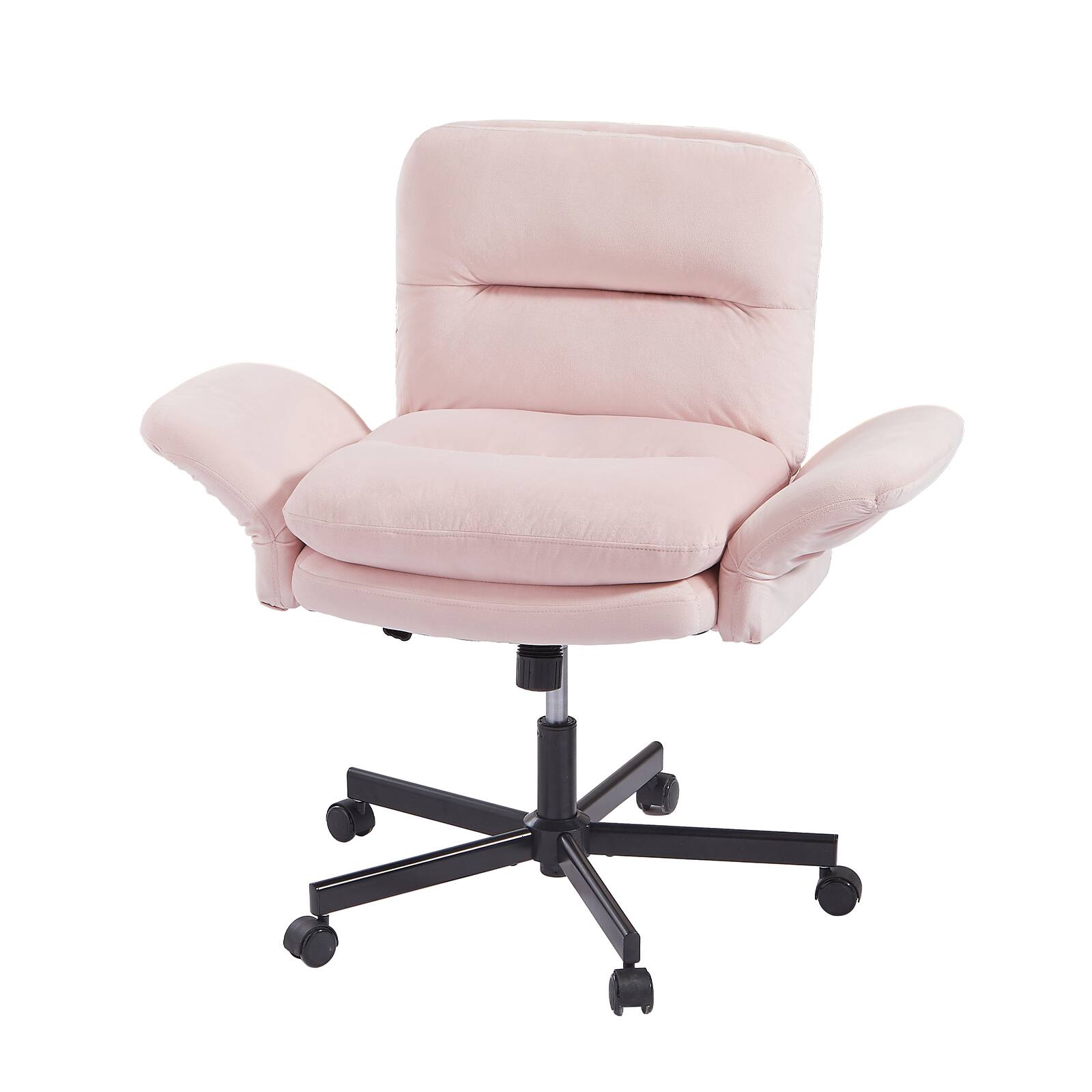 Alt View 8. Bestier - Ergonomic Cross-Legged Office Chair with Flip-Up Arms, Swivel Wheels & Adjustable Backrest for Computer Office Desk - Pink Suede.